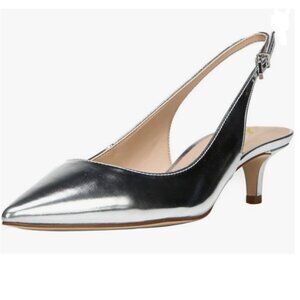 YDN Silver Low Heels Office Pumps Pointed Toe Comfy Shoes with Slingback